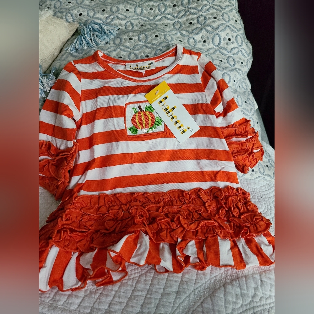 Nwts Babeeni smocked Thanksgiving pumpkin dress size 6 mo